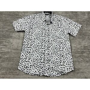 Planet B Button Down Shirt Mens L White Floral Print PM457 Short Sleeve Casual
